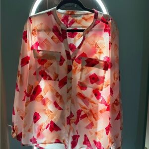 Calvin Klein Pink and Orange Floral Blouse Xl